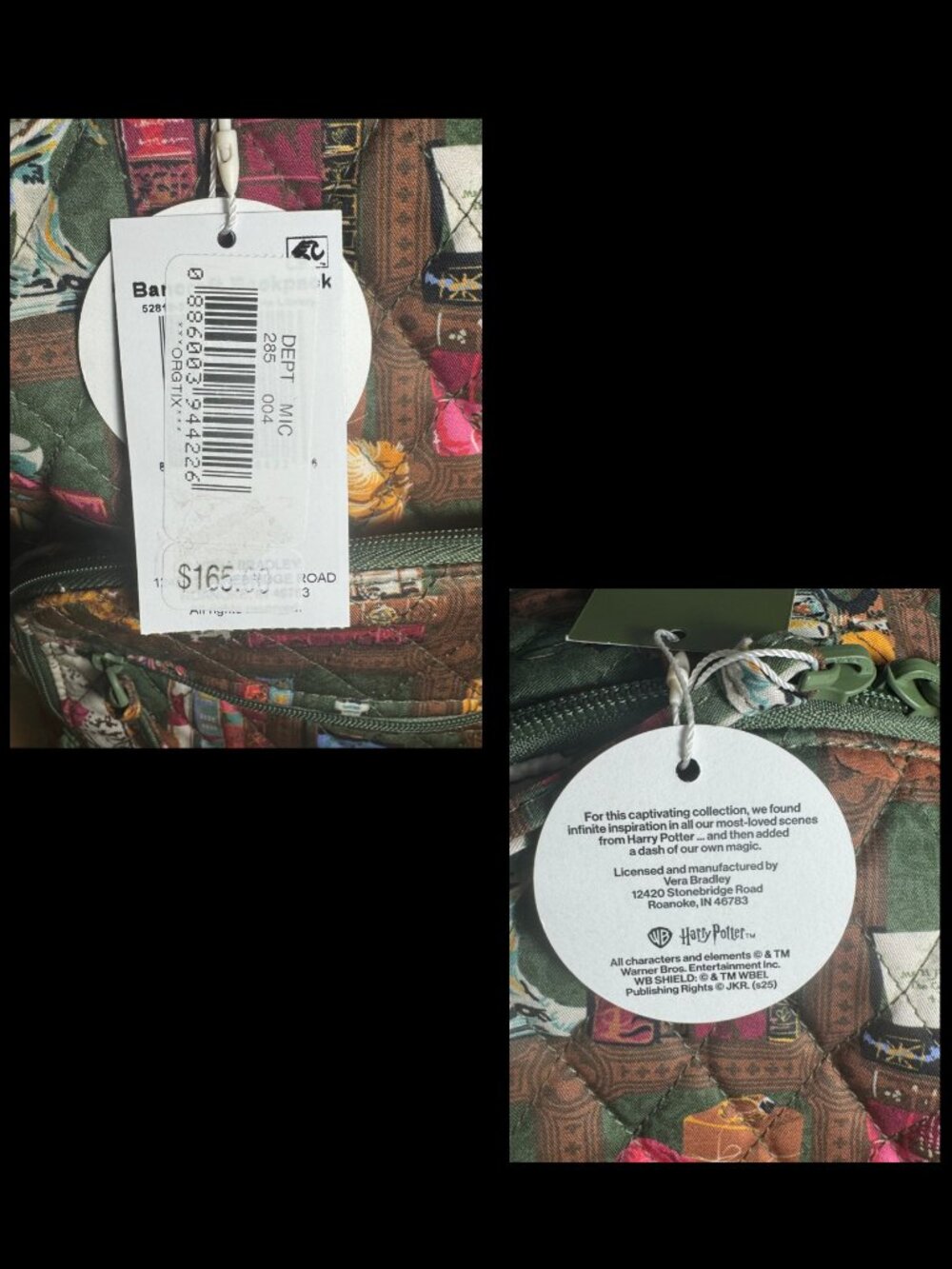 Vera Bradley X Harry Potter Bancroft Backpack in Hogwarts Library NWT - Picture 4 of 11